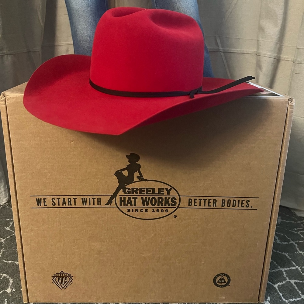 Greeley Hat Works CALAMITY Red Felt Cowboy Hat- size Large